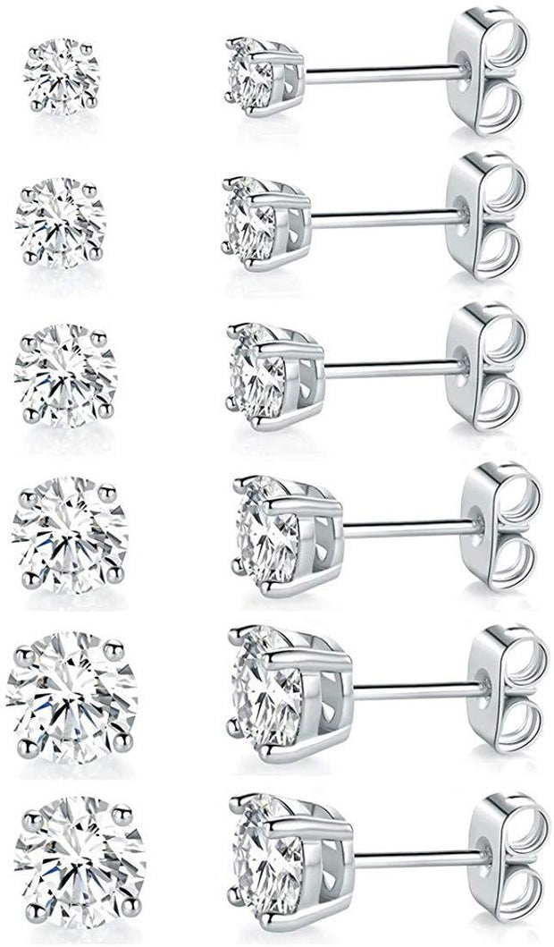9.00 Cttw Stud Earrings Set 18K White Gold Plated Crystal Gemstone (5-Pairs)