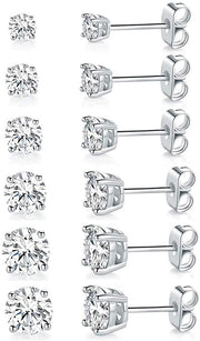 9 CTTW Stud Earrings Set 18K White Gold Plated Made with Austrian Elements (5-Pairs) by: Jewelry ITALY Design  - ALILY