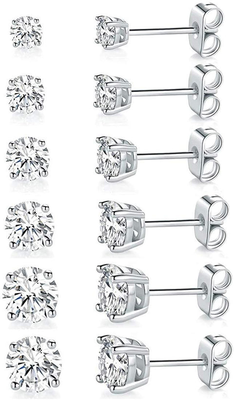 9 CTTW Stud Earrings Set 18K White Gold Plated Made with Austrian Elements (5-Pairs) by: Jewelry ITALY Design  - ALILY