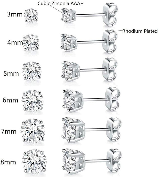 6 Piece Graduating Classic  Elements Studs in 14K White Gold Plated