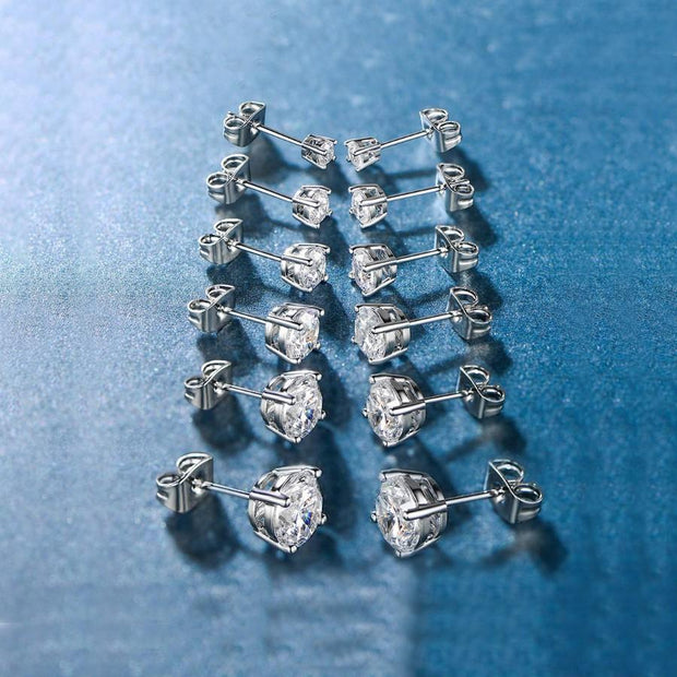 6 Piece Graduating Classic  Elements Studs in 14K White Gold Plated