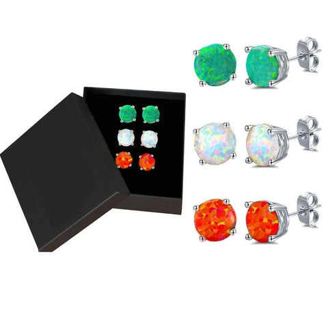 3 Pairs in 1 Opal Stud Earring ITALY Design  - ALILY