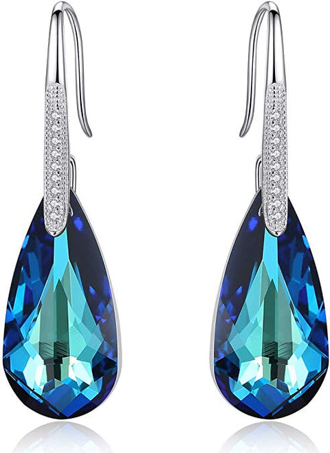 Elements Bermuda Blue Drop Earring in 14K White Gold Plating