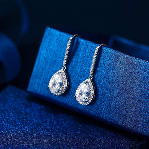 Pave Pear Cut Crystal Drop Earring ITALY Design  - ALILY