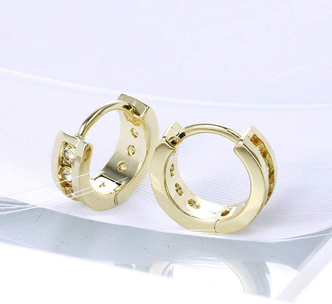 Crystal Mini Clip-On Huggie Hoop Earrings in 14K Gold Plating