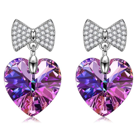 Changing Rainbow Stone Bowtie Heart Drop Earring ITALY Design  - ALILY