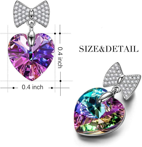 Changing Rainbow Stone Bowtie Heart Drop Earring ITALY Design  - ALILY