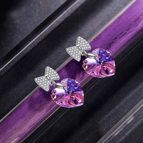 Changing Rainbow Stone Bowtie Heart Drop Earring ITALY Design  - ALILY