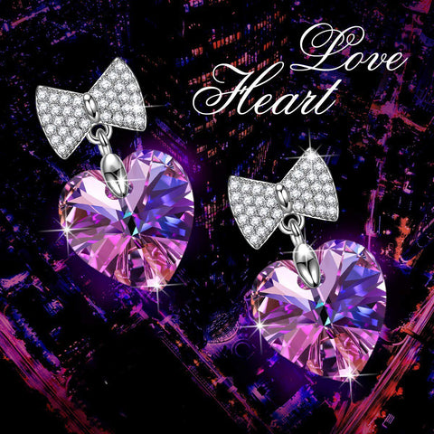 Changing Rainbow Stone Bowtie Heart Drop Earring ITALY Design  - ALILY