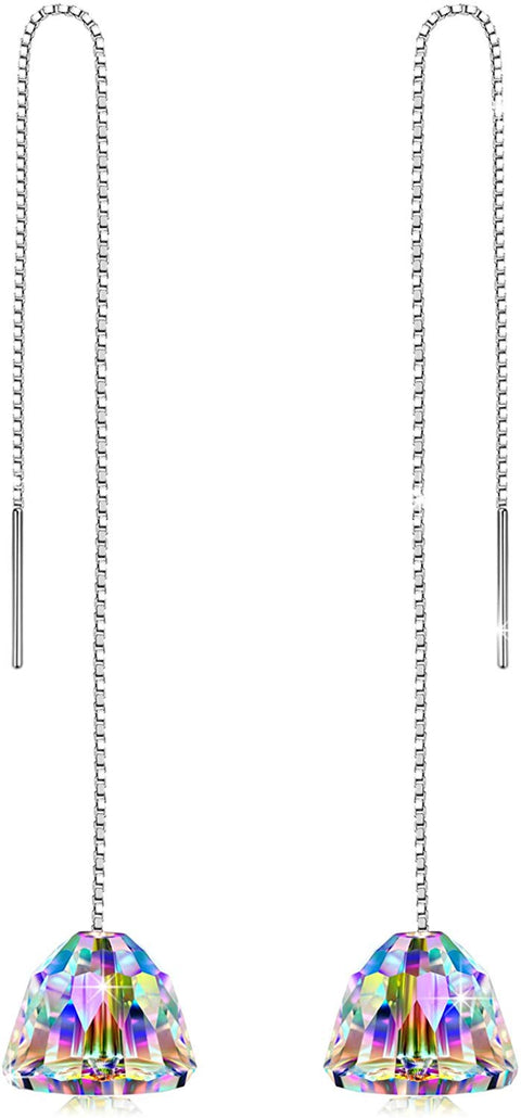 Elements Northern Lights Changing Threader Drop Earring in 14K White Gold Plating