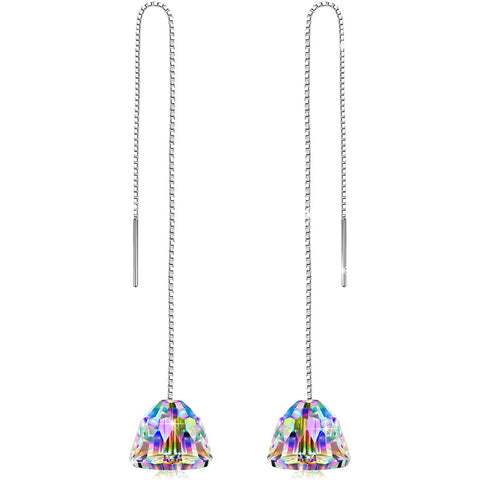Aurora Borealis Dangling Chandelier Earrings in 14K White Gold
