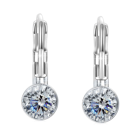 Iridescent Amethyst Gemstone Leverback Earrings in 14K White Gold Plating