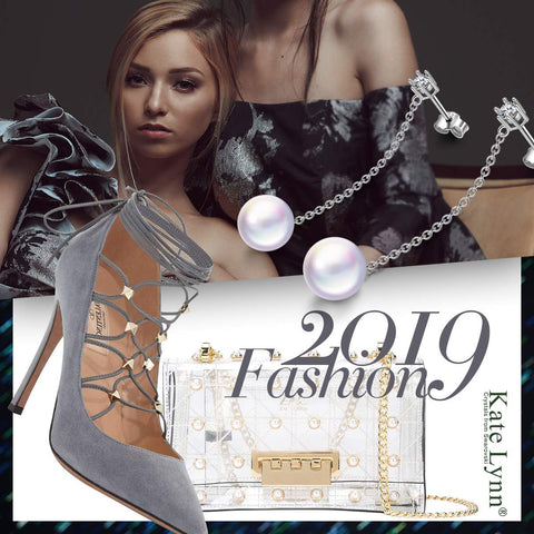 Dangling Mock Pearl Crystal Earrings in 14K White Gold