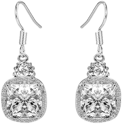2.00 CT White Topaz Ascher Cut Drop Earring ITALY Design  - ALILY