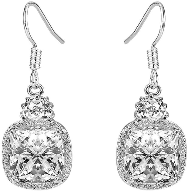 2.00 CT White Topaz Ascher Cut Drop Earring ITALY Design  - ALILY