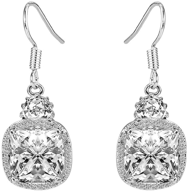 Classic Cushion Cut Drop Earring in Rhodium Plating