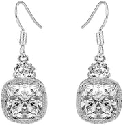 Classic Cushion Crystal Cut Drop Earring in Rhodium Plating