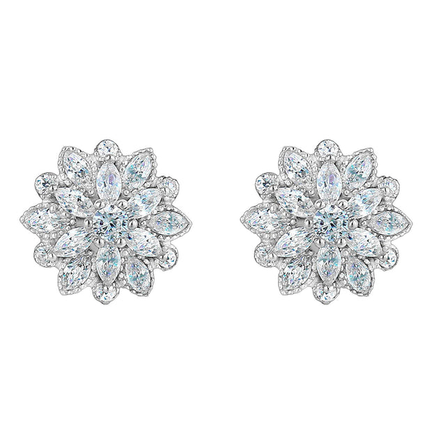 White Crystal Flower Earrings
