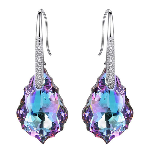 Iridescent Amethyst Gemstone  Chandelier  Elements Drop Earrings in 18K White Gold Plating
