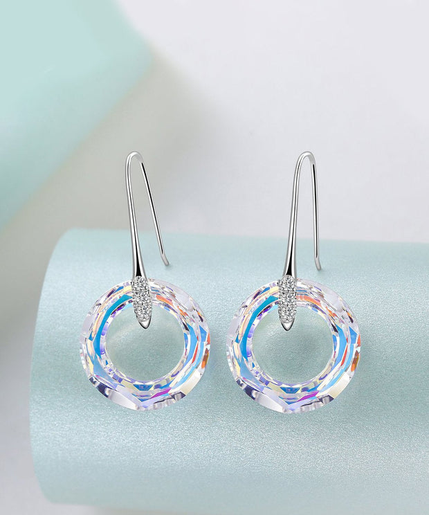 Enlightening Dangle Earrings With Austrian Crystals - Aurora Boreale in 18K White Gold Plated ITALY Design