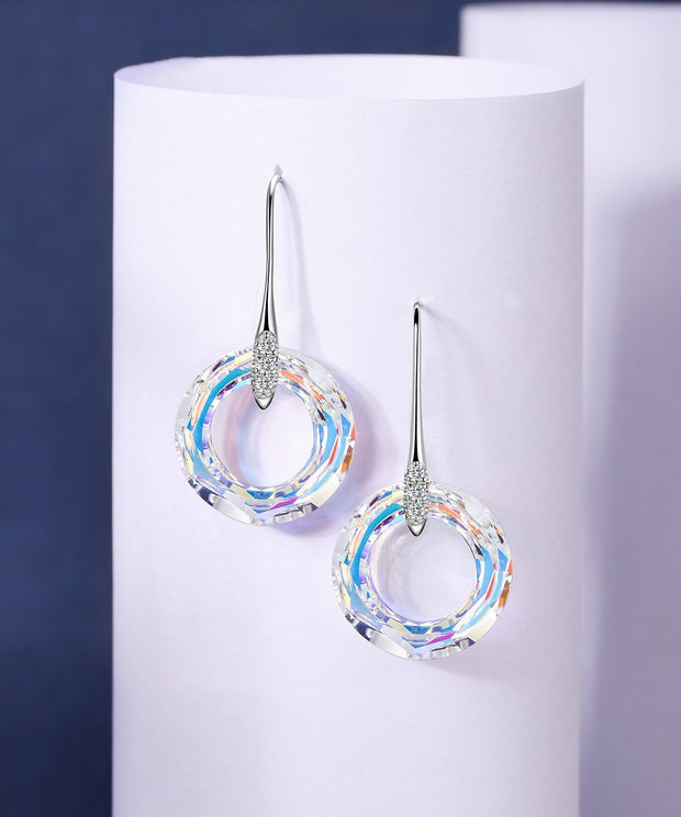 Enlightening Dangle Earrings With Austrian Crystals - Aurora Boreale in 18K White Gold Plated ITALY Design