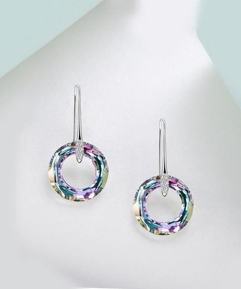 Enlightening Dangle Earrings With Austrian Crystals - Aurora Boreale in 18K White Gold Plated ITALY Design