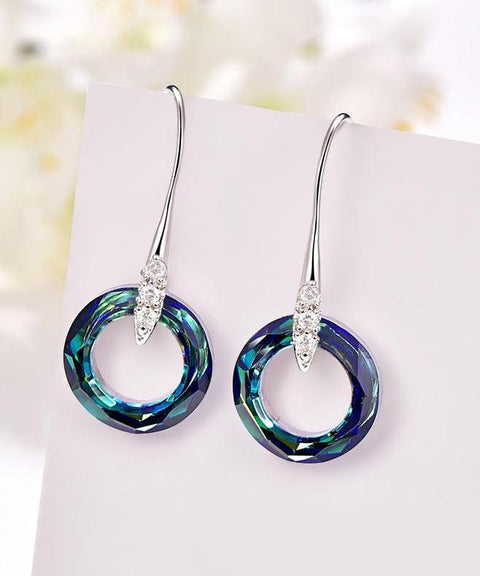 Enlightening Dangle Earrings With Austrian Crystals - Bermuda Blue in 18K White Gold Plated ITALY Design