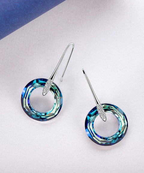 Enlightening Dangle Earrings With Austrian Crystals - Bermuda Blue in 18K White Gold Plated ITALY Design