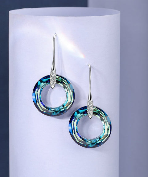 Enlightening Dangle Earrings With Austrian Crystals - Bermuda Blue in 18K White Gold Plated ITALY Design