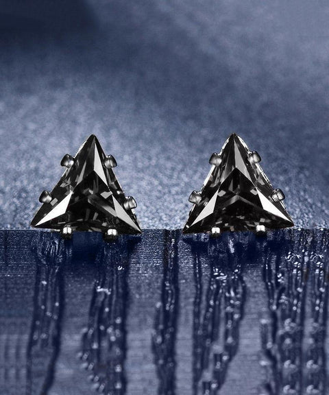 6mm Triangle Stud Earring With Austrian Crystals - Black in 18K White Gold Plated ITALY Design