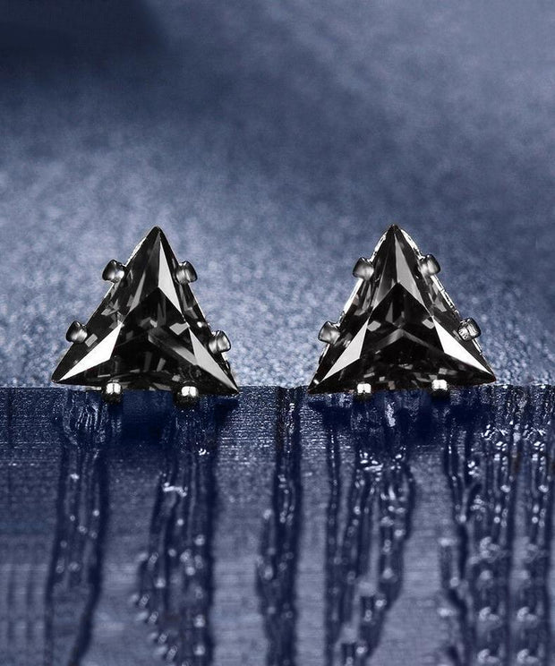 6mm Triangle Stud Earring With Austrian Crystals - Black in 18K White Gold Plated ITALY Design