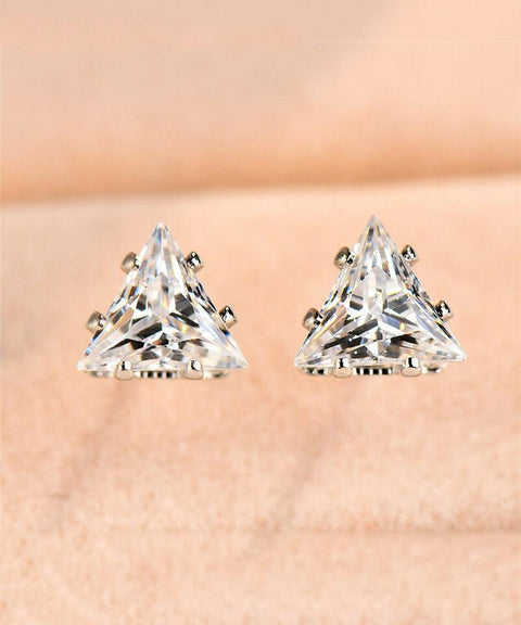 6mm Triangle Stud Earring With Austrian Crystals - Clear in 18K White Gold Plated ITALY Design