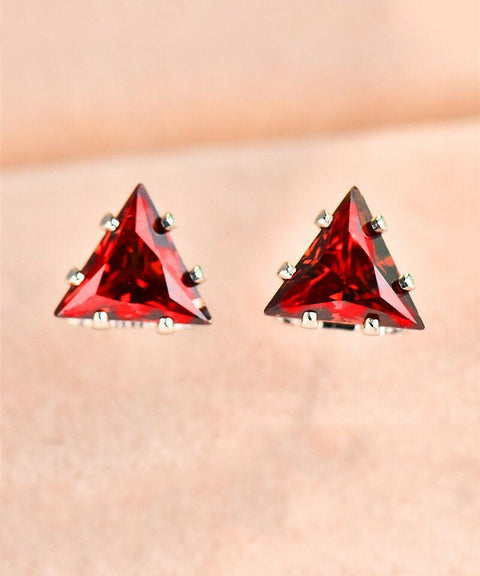 6mm Triangle Stud Earring With Austrian Crystals - Red in 18K White Gold Plated ITALY Design