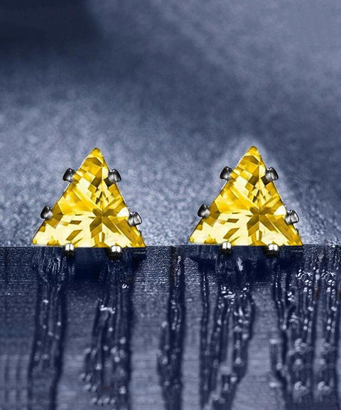 6mm Triangle Stud Earring With Austrian Crystals - Yellow in 18K White Gold Plated ITALY Design