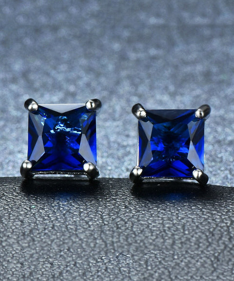 6mm Princess Stud Earring With Austrian Crystals -Blue in 18K White Gold Plated ITALY Design