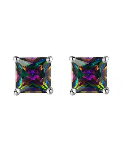 6mm Princess Stud Earring With Austrian Crystals -Mystic in 18K White Gold Plated ITALY Design