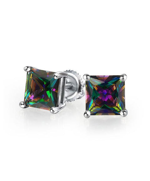 6mm Princess Stud Earring With Austrian Crystals -Mystic in 18K White Gold Plated ITALY Design