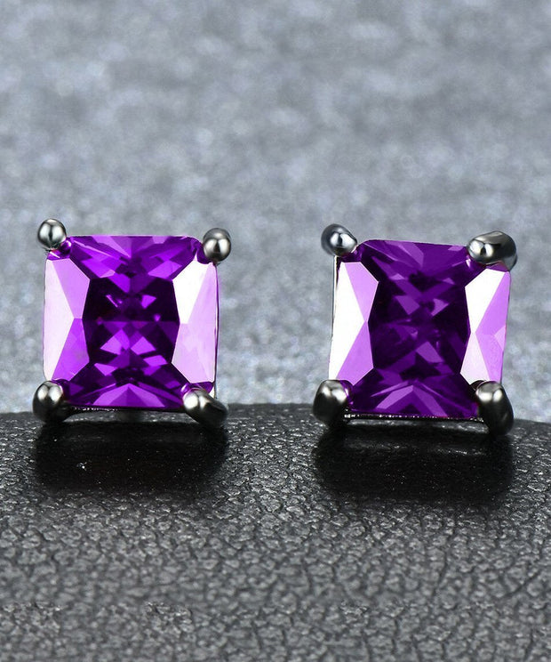 6mm Princess Stud Earring With Austrian  Crystals -Purple in 18K White Gold Plated