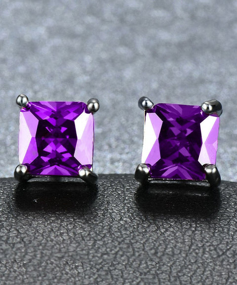 6mm Princess Stud Earring With Austrian Crystals -Purple in 18K White Gold Plated ITALY Design