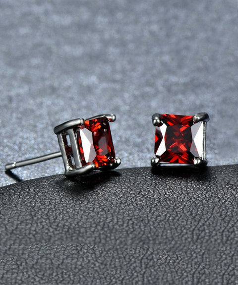 6mm Princess Stud Earring With Austrian Crystals -Red in 18K White Gold Plated ITALY Design