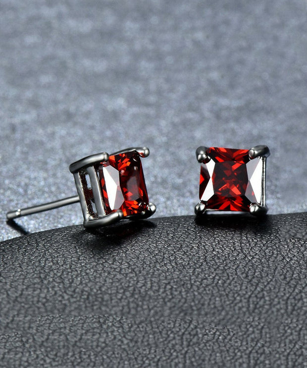 6mm Princess Stud Earring With Austrian Crystals -Red in 18K White Gold Plated ITALY Design