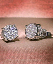Pave Cluster Stud Earring With Austrian Crystals -  in 18K White Gold Plated ITALY Design