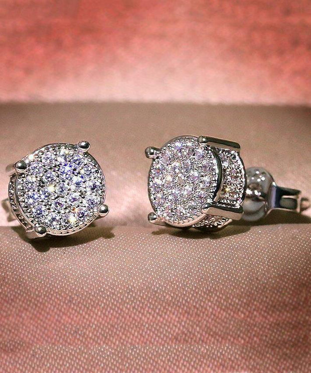 Pave Cluster Stud Earring With Austrian Crystals -  in 18K White Gold Plated ITALY Design