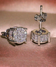 Pave Cluster Stud Earring With Austrian Crystals -  in 18K White Gold Plated ITALY Design