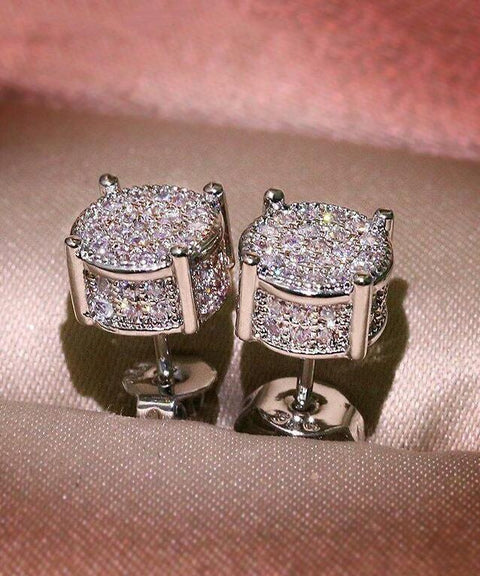 Pave Cluster Stud Earring With Austrian Crystals -  in 18K White Gold Plated ITALY Design