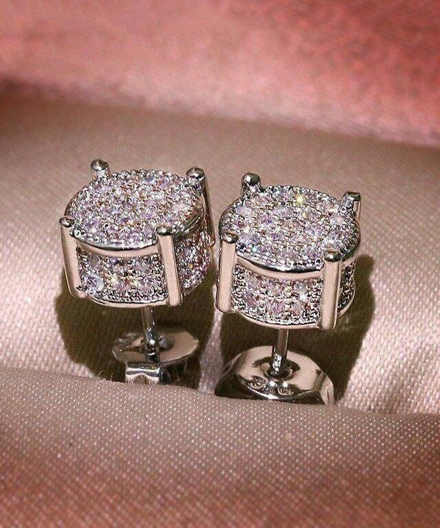 Pave Cluster Stud Earring With Austrian Crystals -  in 18K White Gold Plated ITALY Design