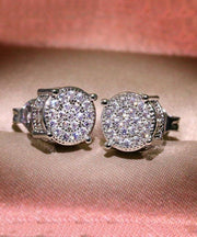 Pave Cluster Stud Earring With Austrian Crystals -  in 18K White Gold Plated ITALY Design