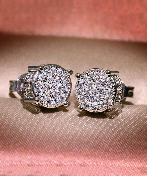 Pave Cluster Stud Earring With Austrian Crystals -  in 18K White Gold Plated ITALY Design