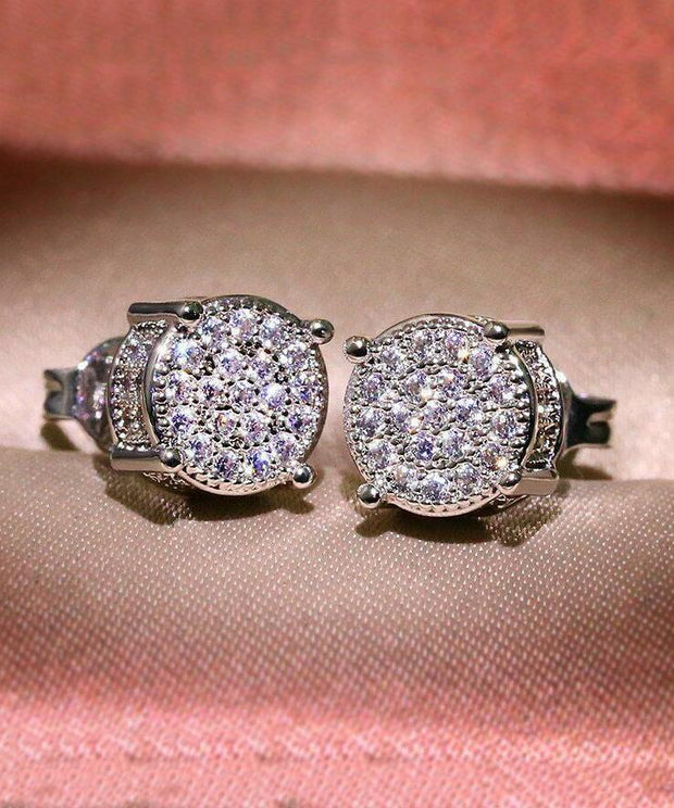 Pave Cluster Stud Earring With Austrian Crystals -  in 18K White Gold Plated ITALY Design