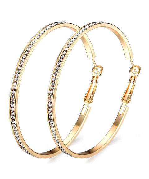 2" Pave Hoop Earring With Crystals in 18K Gold Plated ITALY Design